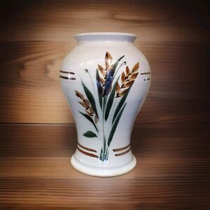 Pottery Ginger Jar Vase Signed Hand Painted European Cottage Farmhouse Orig Vtg